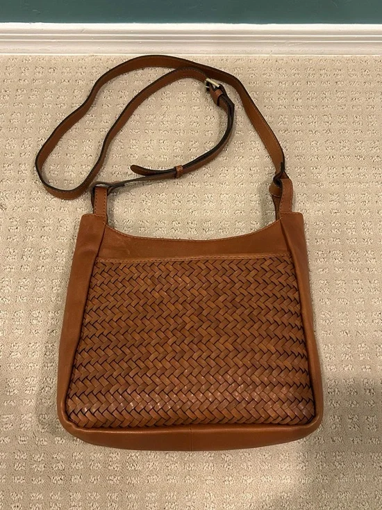 New Super Soft  Woven Leather Crossbody Bag - Tan/Brown - Picture 12 of 13